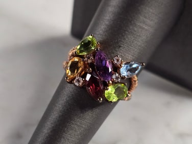 Womens Vintage Estate Sterling Silver Rose Gold Tone Modernist Ring