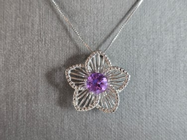 Womens Estate Sterling Silver Flower Pendant Necklace