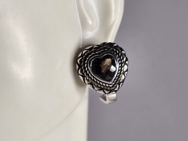 Womens Sterling Silver Modernist CZ Heart Earrings