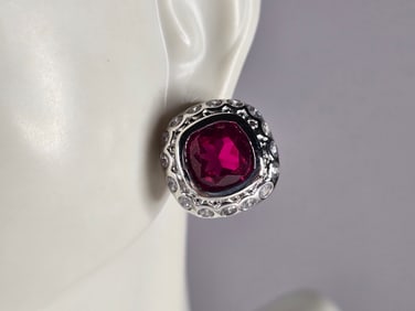 Womens Estate Sterling Silver Ruby Colored Earrings