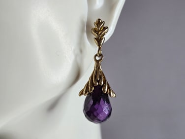 Womens Vintage Estate Sterling Silver Amethyst Earrings