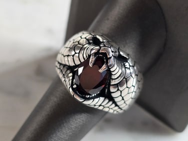 Mens Estate Sterling Silver Gothic Snake Ring