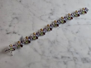 Womens Vintage Estate Sterling Silver Multi Stone Bracelet