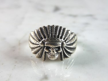 Mens Vintage Estate Sterling Silver Chief Head Ring