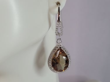 Womens Estate Sterling Silver Citrine Dangle Earrings