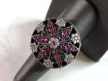 Womens Vintage Estate Sterling Silver Floral CZ Ring