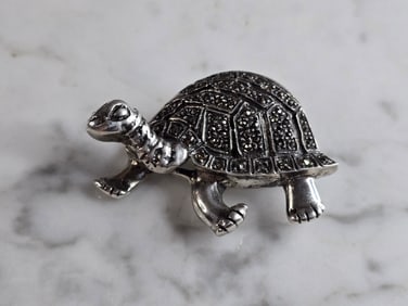 Womens Vintage Estate Sterling Silver Turtle Tortoise Brooch