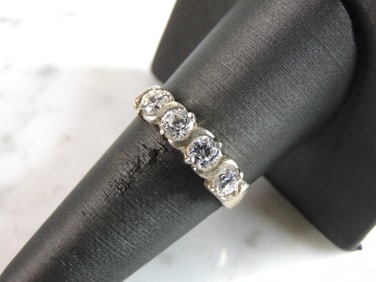 Womens Vintage Estate Sterling Silver Modernist CZ Ring