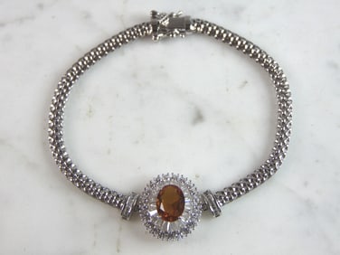 Womens Vintage Estate Sterling Silver Modernist CZ Bracelet