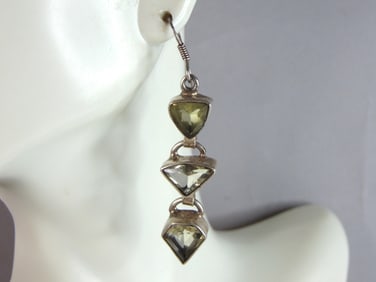 Womens Vintage Estate Sterling Silver Modernist Earrings