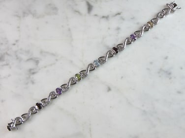 Womens Vintage Estate Sterling Silver Modernist Multi-Stone Bracelet