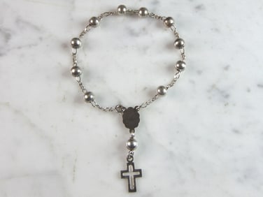 Womens Vintage Estate Sterling Silver Religious Cross Bracelet