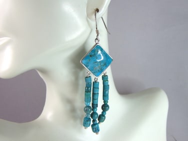 Womens Vintage Estate Sterling Silver Turquoise Earrings