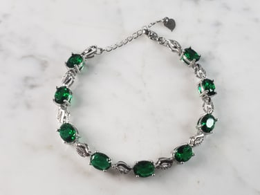 Womens Vintage Estate Sterling Silver CZ Bracelet