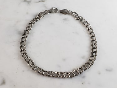 Womens Vintage Estate Sterling Silver Chain Link Charm Bracelet