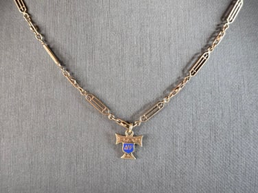 Vintage 10K Gold Jewish Judaica 1935 Delta Psi Frat Pendant Necklace