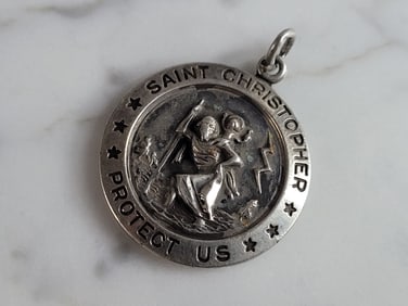 Religious Vintage Estate Sterling Silver St. Christopher Charm Pendant
