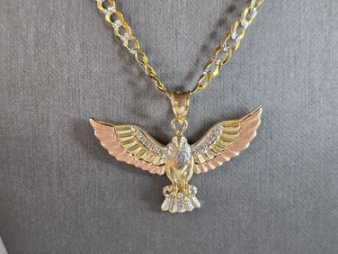 Vintage Estate 14K Tri Colored Gold Eagle Pendant Necklace