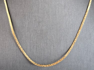 Womens Vintage Estate 18K Yellow Gold Herringbone Necklace