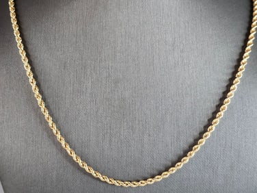 Womens Vintage Estate 14K Yellow Gold Rope Chain Necklace