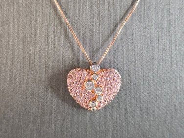 Womens Vintage Estate Sterling Silver Pink Heart Necklace Pendant