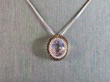 Womens Vintage Estate Sterling Silver CZ Stone Pendant Necklace