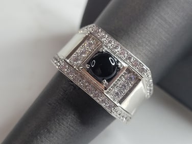 Mens Estate Sterling Silver Modernist Onyx Ring