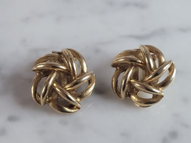 Womens Vintage Estate 14K Yellow Gold Modernist Earrings