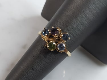 Womens Vintage Estate 10K Yellow Gold Multi Gemstone Ring