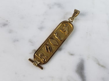 Vintage Estate 18K Yellow Gold Egyptian Hieroglyph Pendant