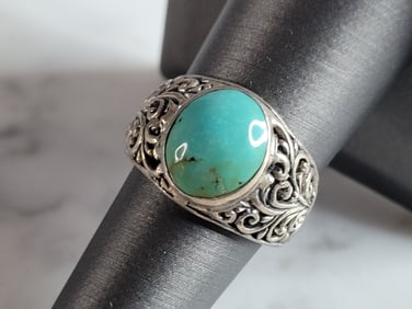 Womens Vintage Estate Sterling Silver Turquoise Modernist Ring