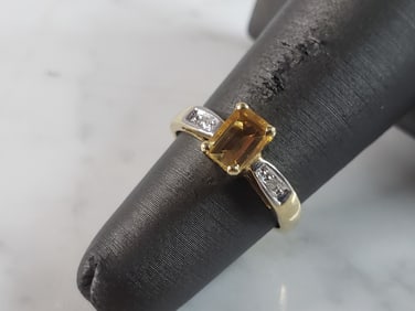 Womens Vintage Estate 14k Yellow Gold Citrine & Diamond Ring