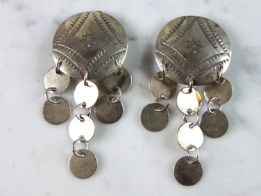 Womens Vintage Estate Sterling Silver Southwestern Clip On Earrings