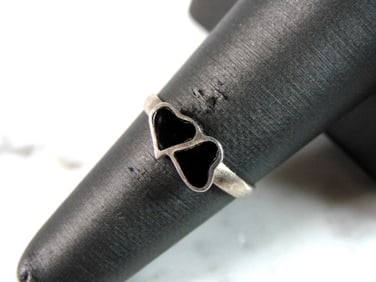 Womens Vintage Estate Sterling Silver Double Heart Ring