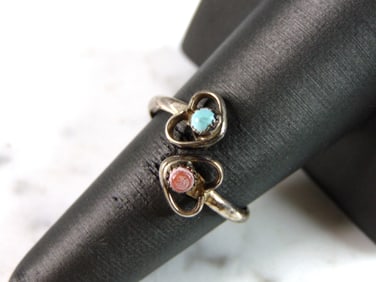 Womens Sterling Silver Modernist Hearts Ring