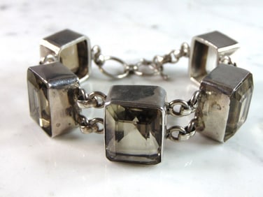 Womens Vintage Estate Sterling Silver Smokey Quartz Bracelet