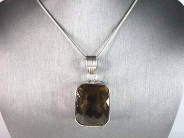 Womens Vintage Estate Sterling Silver Modernist Pendant & Necklace