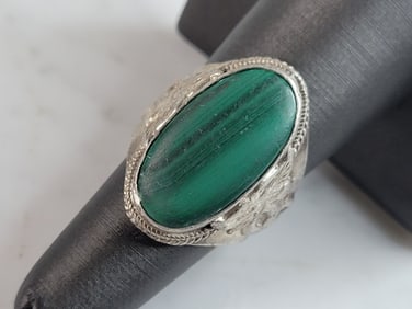 Womens Vintage Estate Sterling Silver Malachite Ring