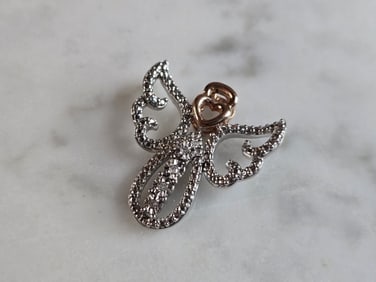 Womens Vintage Estate Sterling Silver Diamond Angel Pendant