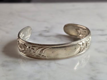 Womens Vintage Estate Sterling Silver Floral Cuff Bracelet