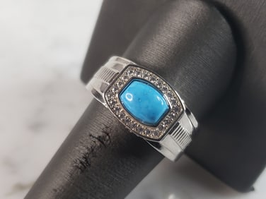 Mens Estate Sterling Silver Turquoise Ring