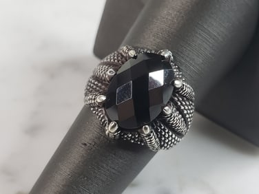 Mens Estate Sterling Silver Modernist Onyx Claw Ring