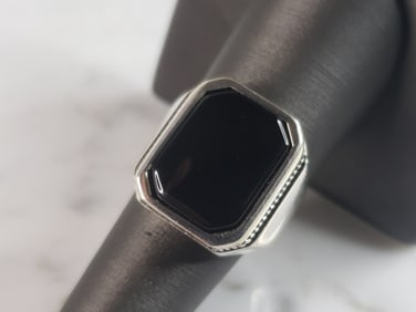 Mens Estate Sterling Silver Modernist Onyx Ring