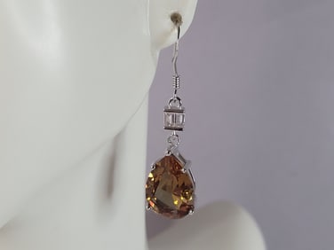 Womens Estate Sterling Silver Citrine Dangle Earrings