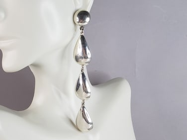 Womens Vintage Estate Sterling Silver Modernist Dangle Earrings