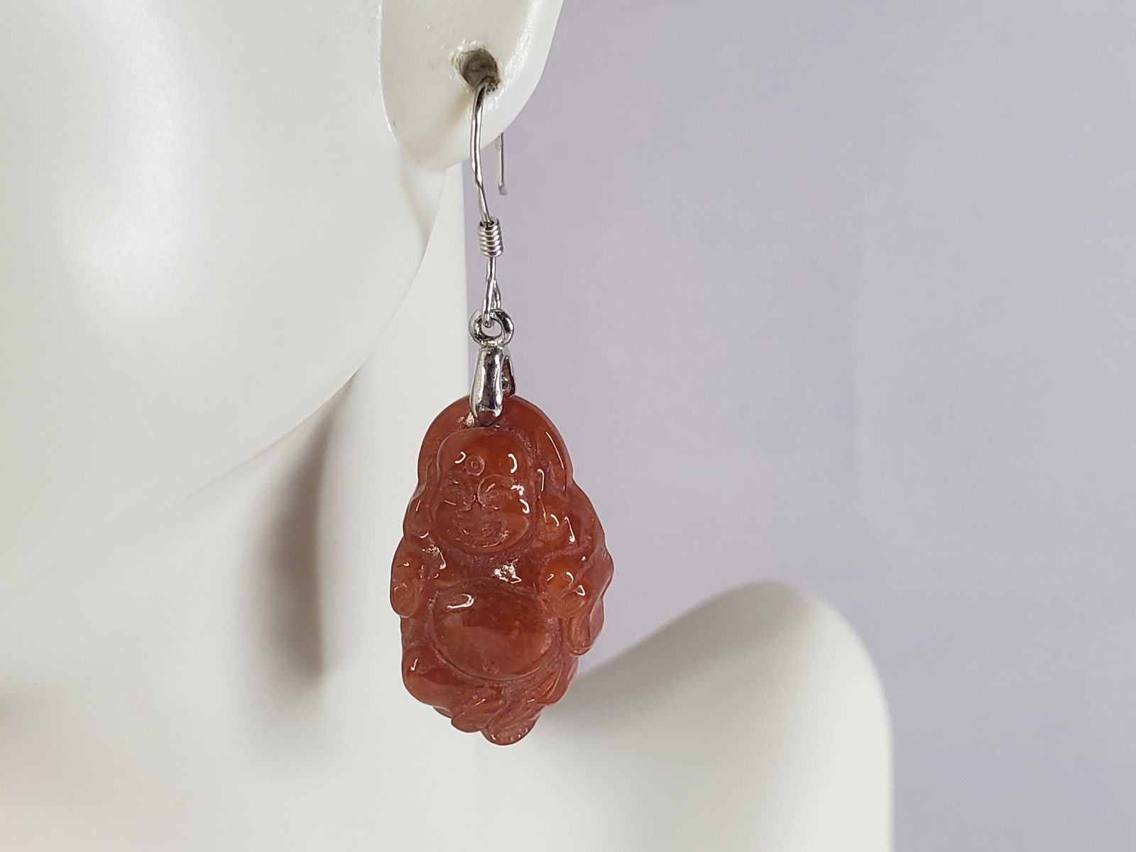 Womens Vintage Estate Chinese Buddha Cinnabar Earrings (1 of 3)