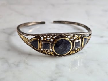 Womens Vintage Estate Sterling Silver Sapphire Cuff Bracelet