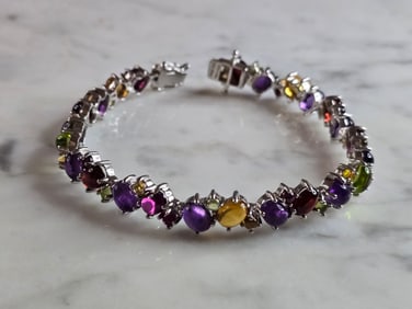 Womens Vintage Estate Sterling Silver Multi Stone Bracelet