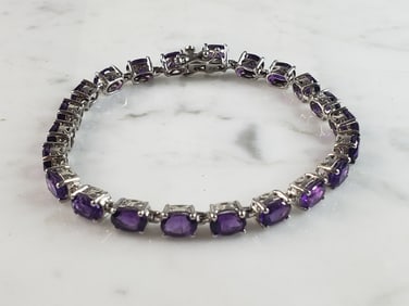 Womens Vintage Estate Sterling Silver Amethyst Colored Bracelet