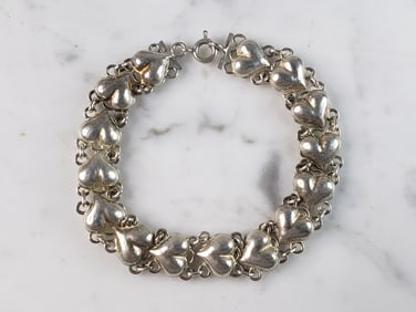 Womens Vintage Estate Sterling Silver Modernist Heart Bracelet